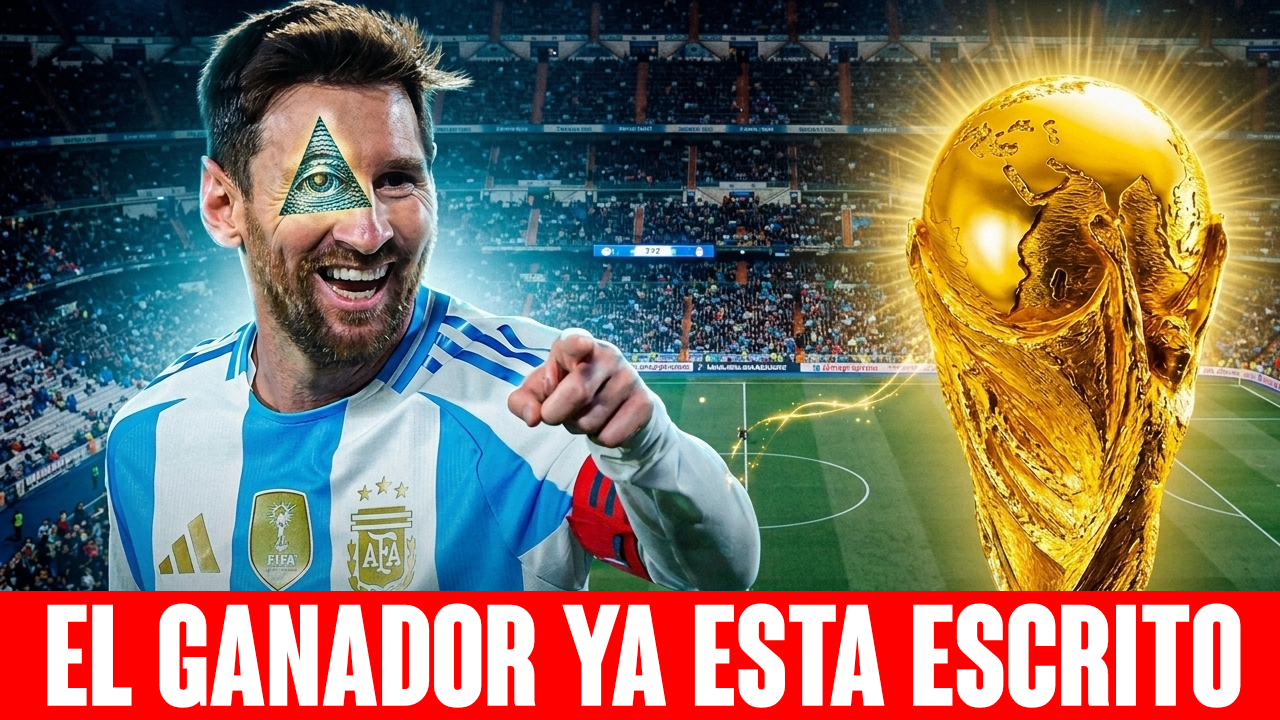 Imagen conceptual sobre teorías de conspiración en el Mundial de Fútbol 2026 con banderas de selecciones favoritas y símbolos relacionados con la FIFA y el fútbol mundial